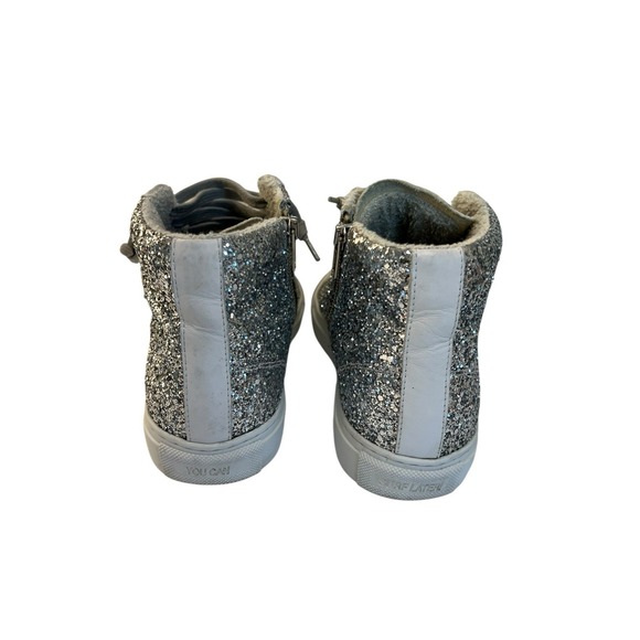 P448 Sneakers Womens 37 (US 6.5)‎ High Top Glitter Snakeskin Lace Skater Grunge - Picture 4 of 8